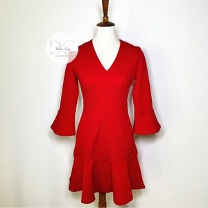 SFERA COLLECTION Flare 3/4 Sleeve Fit And Flare Red Dess SZ Small